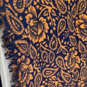 Floral Patterned Scarf roughly 46” x 72” navy and orange
